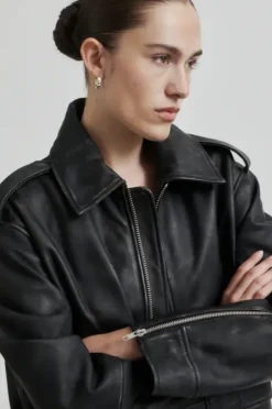 Auras Leather Jacket, black Ulkotakit Ja -Liivit|Uutuudet