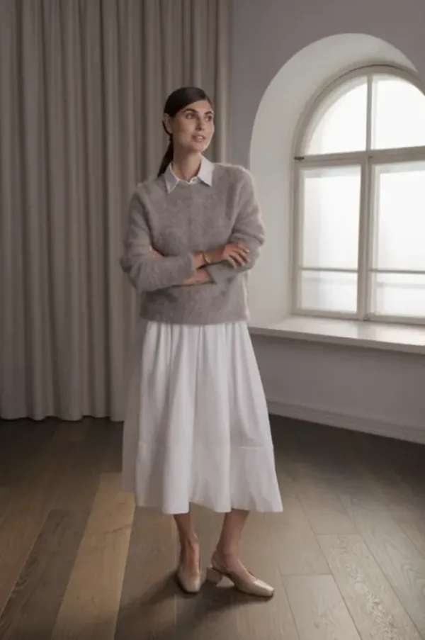 Sale Claressa puuvillahame leveällä käänteellä, valkoinen Mekot Ja Hameet|Juhlavaatteet