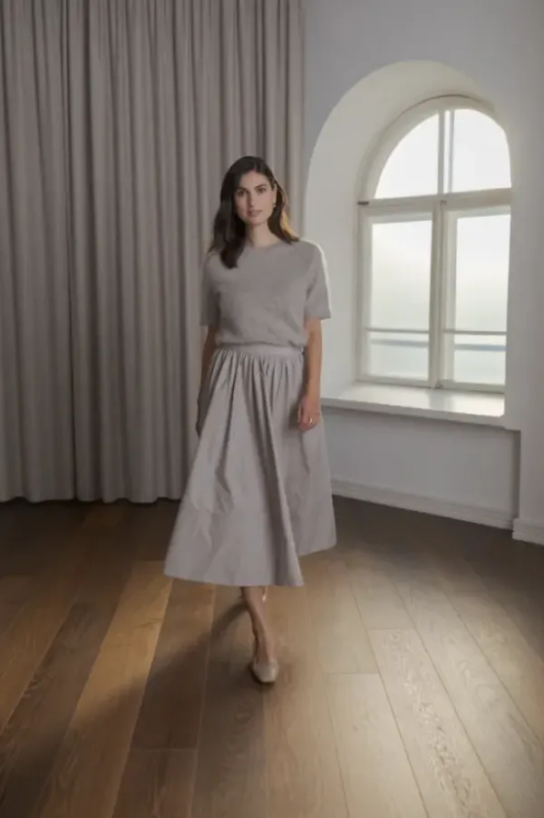 Sale Claressa puuvillahame leveällä käänteellä, greige Mekot Ja Hameet|Juhlavaatteet