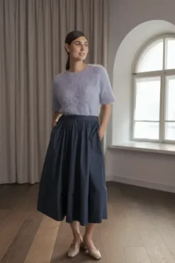 Discount Claressa puuvillahame leveällä käänteellä, dark navy Mekot Ja Hameet|Juhlavaatteet