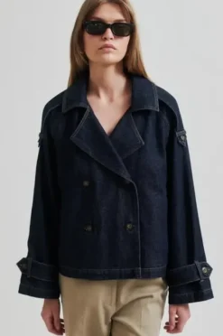 Discount Columbus Trench Jacket, dark blue denim Ulkotakit Ja -Liivit|Bleiserit Ja Liivit