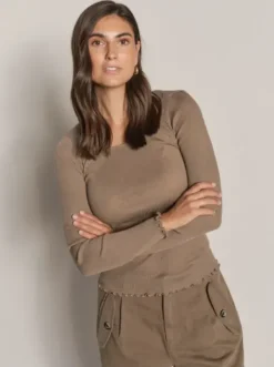 Hot Elaine pitkähihainen t-paita villaa, pine bark Uutuudet|Paidat Ja Topit