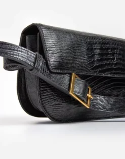 Discount - Lillie Shoulder Bag, Leather Black Lizzard Laukut