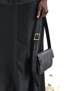 Discount - Lillie Shoulder Bag, Leather Black Lizzard Laukut