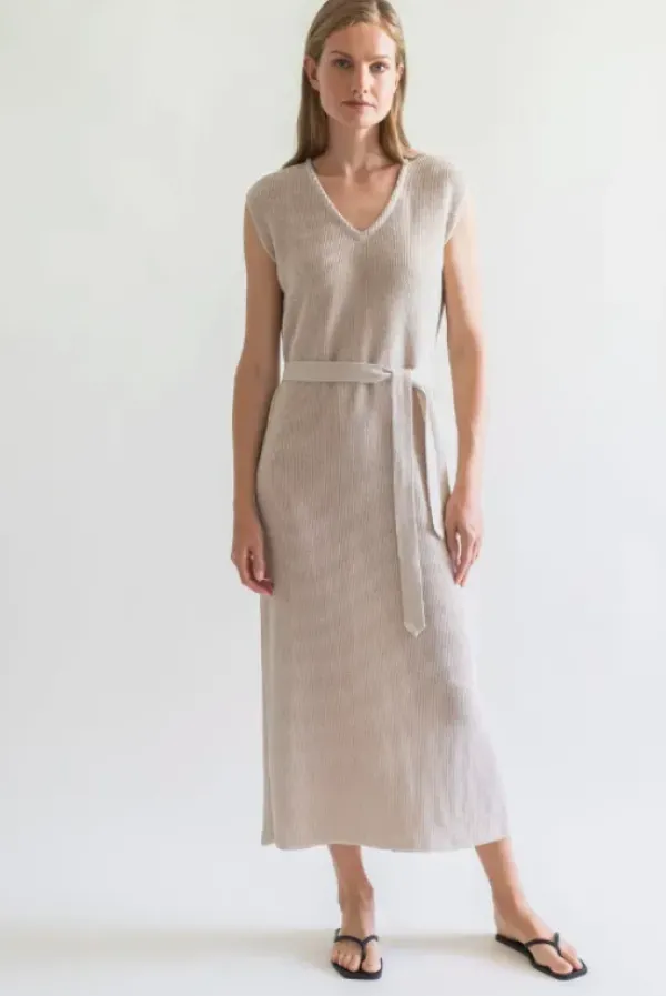 Discount Gauhar - pellavamekko v-kaula-aukolla, sand Mekot Ja Hameet|Juhlavaatteet