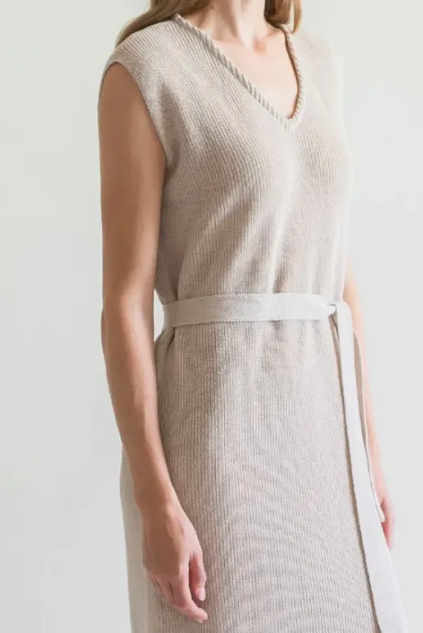 Discount Gauhar - pellavamekko v-kaula-aukolla, sand Mekot Ja Hameet|Juhlavaatteet