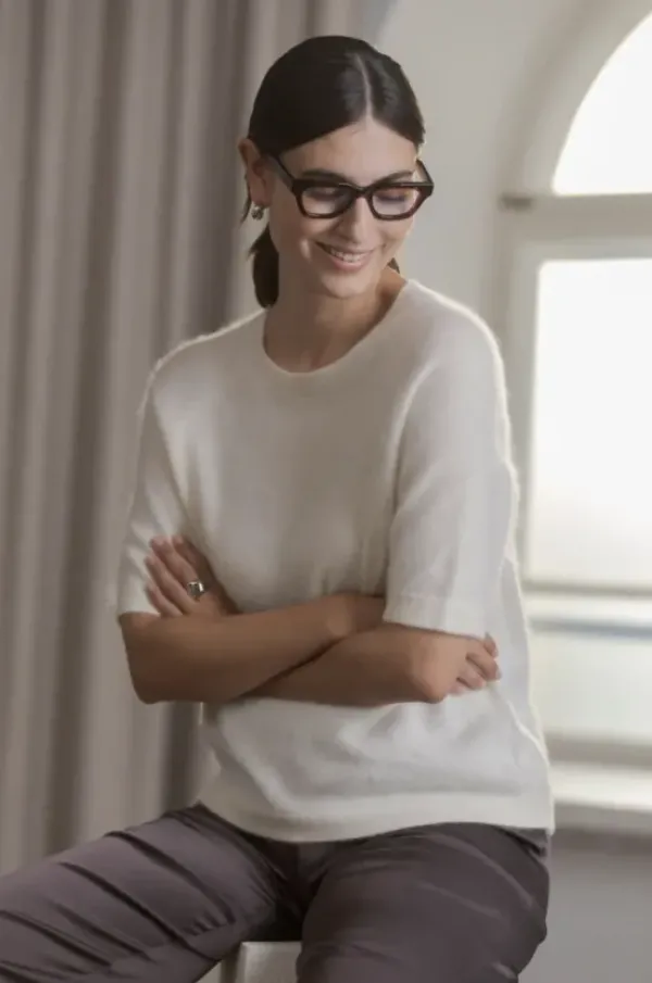 New Karlie* lyhythihainen cashmere neule, cream Neuleet Ja Neuletakit|Juhlavaatteet