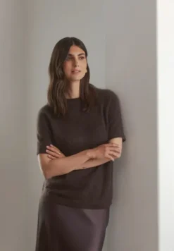 Karlie* lyhythihainen cashmere neule, dark chocolate Neuleet Ja Neuletakit|Juhlavaatteet