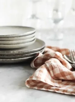 Online Keittiöpyyhe pellavaa, ruutu biscuit Keittiötekstiilit