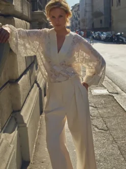 Best - Kay Carli housut, ecru long Farkut Ja Housut|Juhlavaatteet