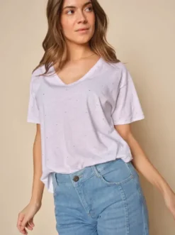 Hot - Main t-paita Deco V-kaulus, white Paidat Ja Topit