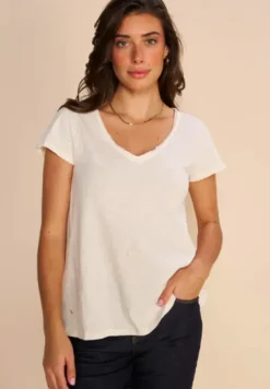 Best - Tulli Basic t-paita v-kaulus, ecru Paidat Ja Topit
