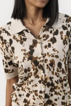 Hot Nimra pusero kauluksilla, leopard print Paidat Ja Topit|Neuleet Ja Neuletakit