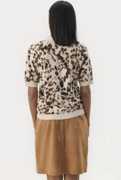 Hot Nimra pusero kauluksilla, leopard print Paidat Ja Topit|Neuleet Ja Neuletakit