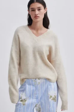 Sale - Brook neule Loose V-Neck, brazilian sand Neuleet Ja Neuletakit